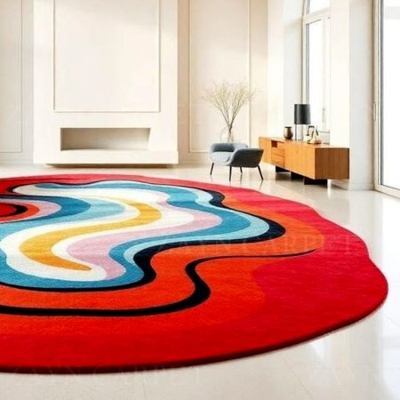 Handcrafted Wavy Multicolor Abstract Statement Living Rug